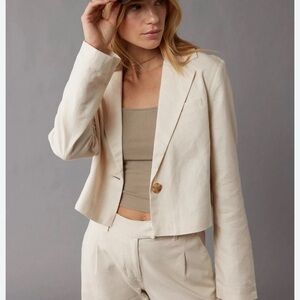 American Eagle Linen Blend single button cropped blazer XL